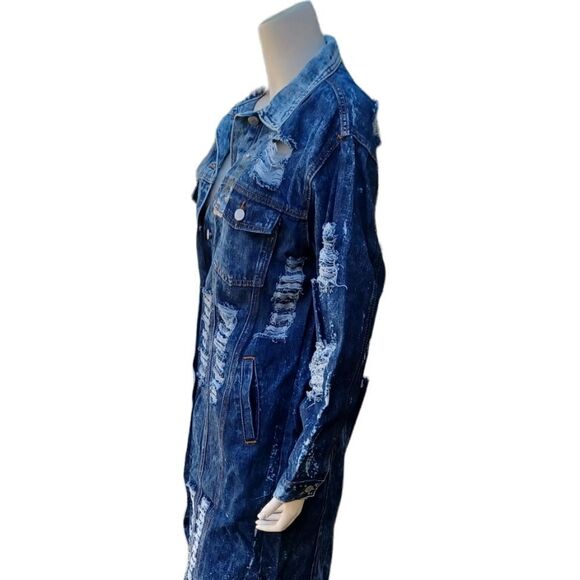 6221....Thrill Long Jean Jacket Size Medium - Picture 3 of 6